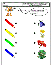 okul öncesi renkler çalışma sayfaları; renkleri eşleştirme çalışmaları